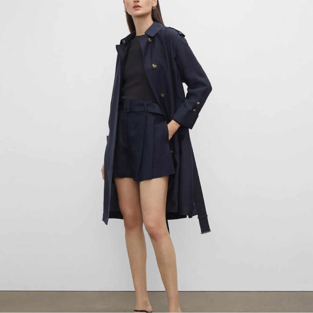 Club Monaco Ralph Lauren Navy Blue Lightweight Belted Trench Coat Small New